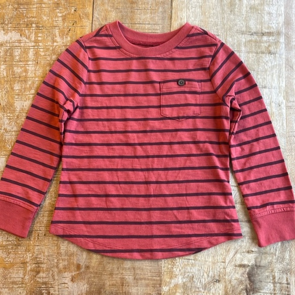 Old Navy Red and Black Striped Long Sleeve Pocket Tee